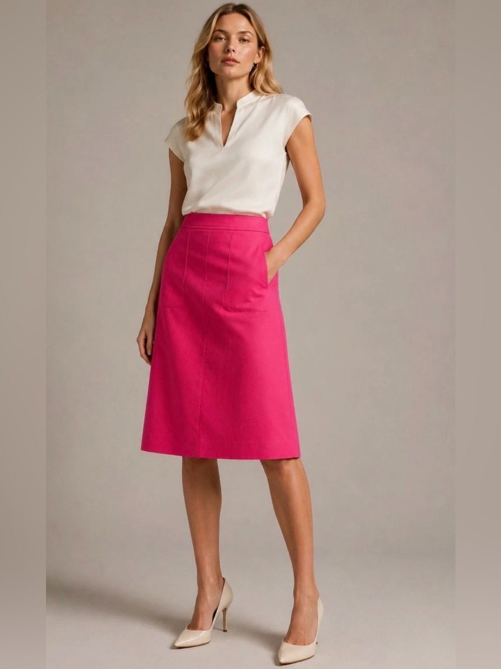 HUGO BOSS 14 Fuchsia Pink Ruched Sides Pencil Skirt